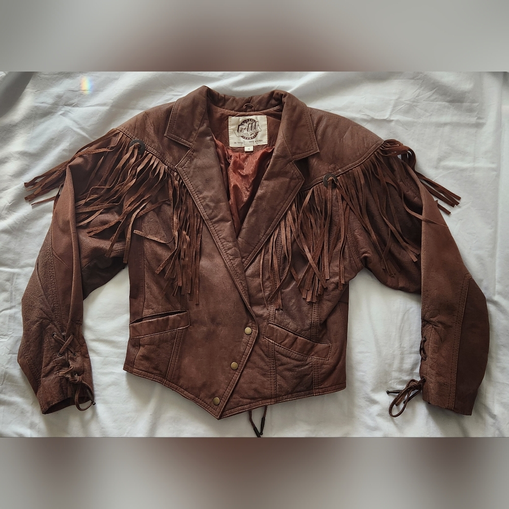 Vintage Brown Leather Fringe Jacket